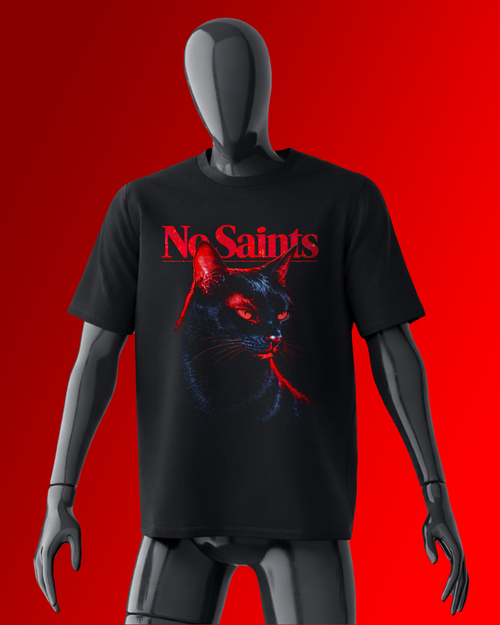 No Saints Branded Cat TEE | Unisex Classic Crew T-Shirt | Black