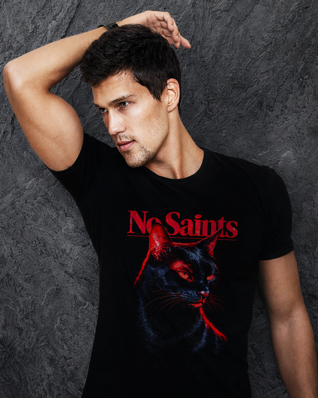 No Saints Branded Cat TEE | Unisex Classic Crew T-Shirt | Black