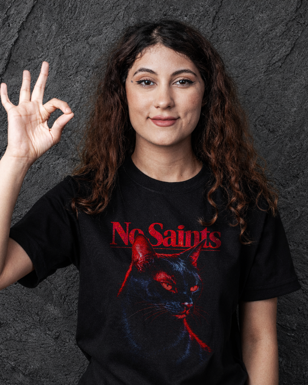 No Saints Branded Cat TEE | Unisex Classic Crew T-Shirt | Black