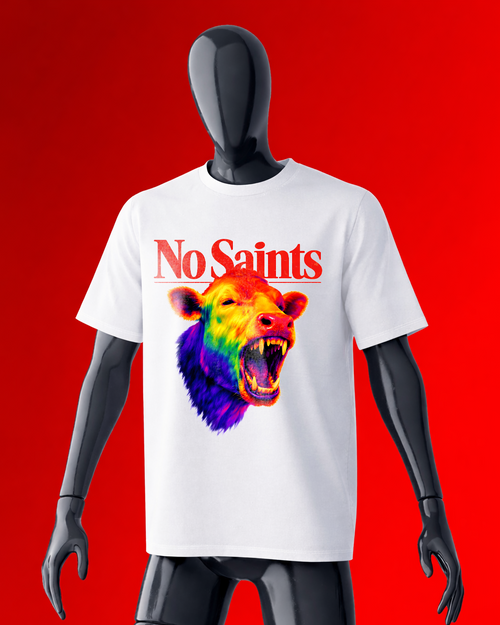No Saints Branded Cow TEE | Unisex Classic Crew T-Shirt | White