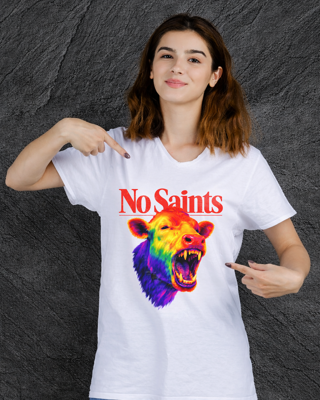 No Saints Branded Cow TEE | Unisex Classic Crew T-Shirt | White