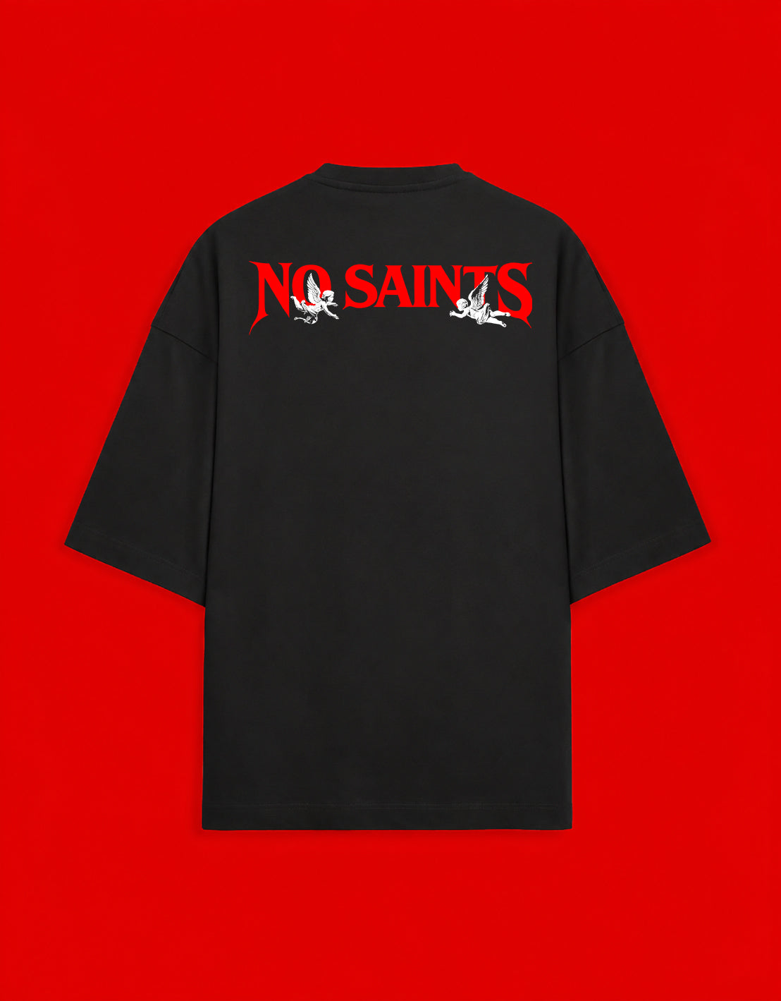 No Saints Guardian Cherubs | Unisex Terry Oversized Tee - Black