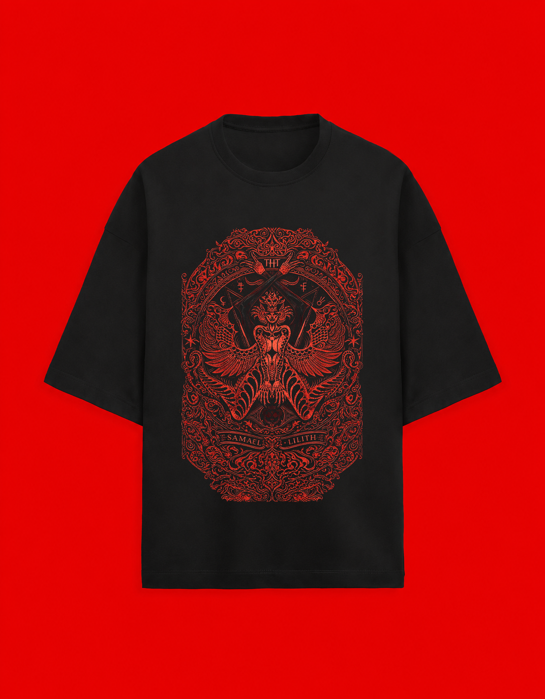 No Saints Samael-Lilith | Unisex Terry Oversized Tee - Black