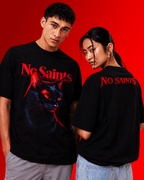 No Saints Branded Cat TEE | Unisex Terry Oversized Tee - Black