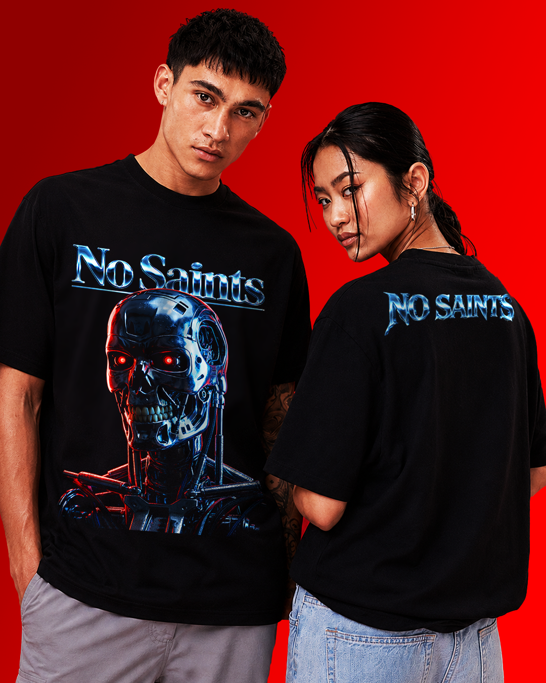 No Saints T-800 | Unisex Terry Oversized Tee - Black
