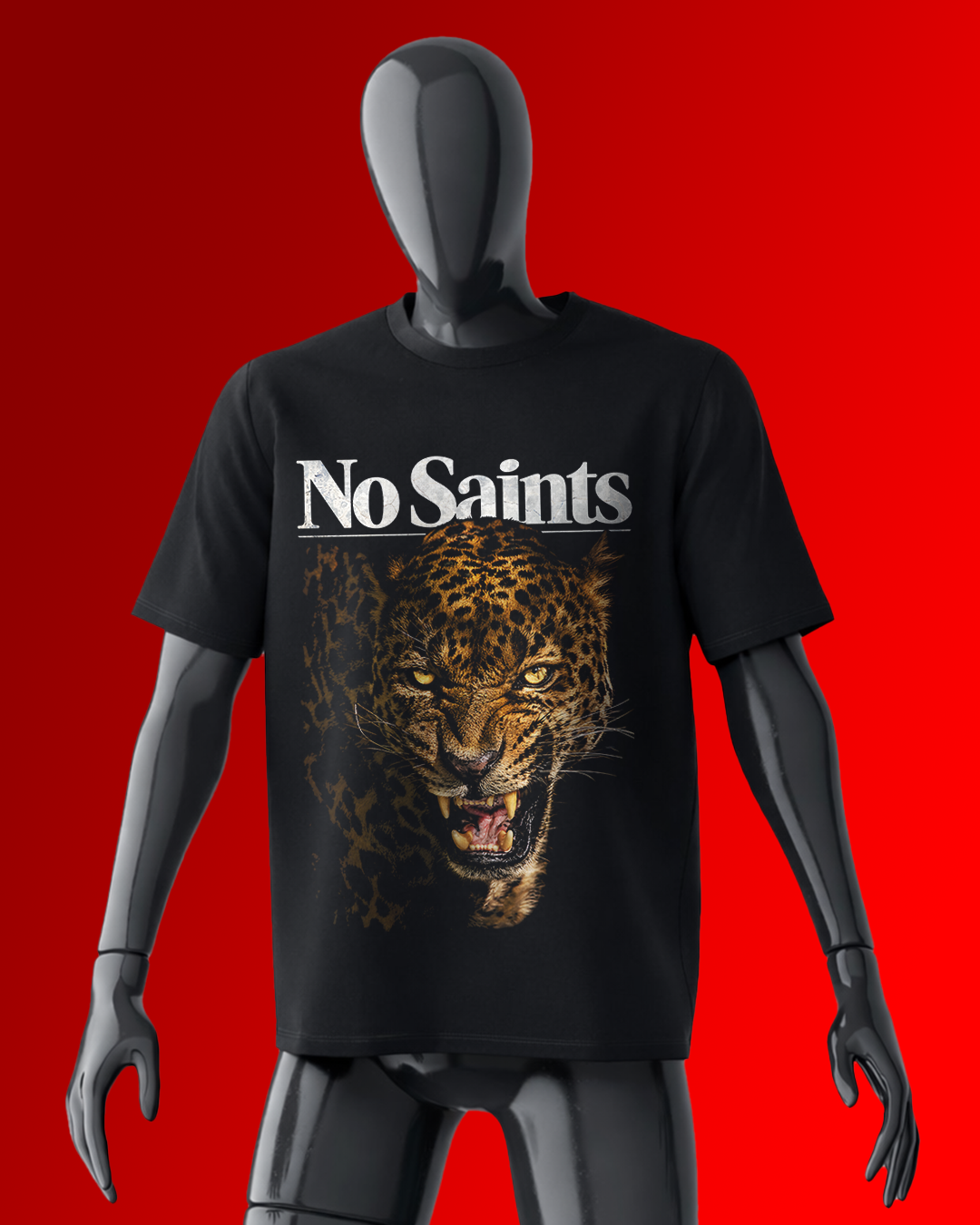 No Saints Leapord | Unisex Terry Oversized Tee - Black