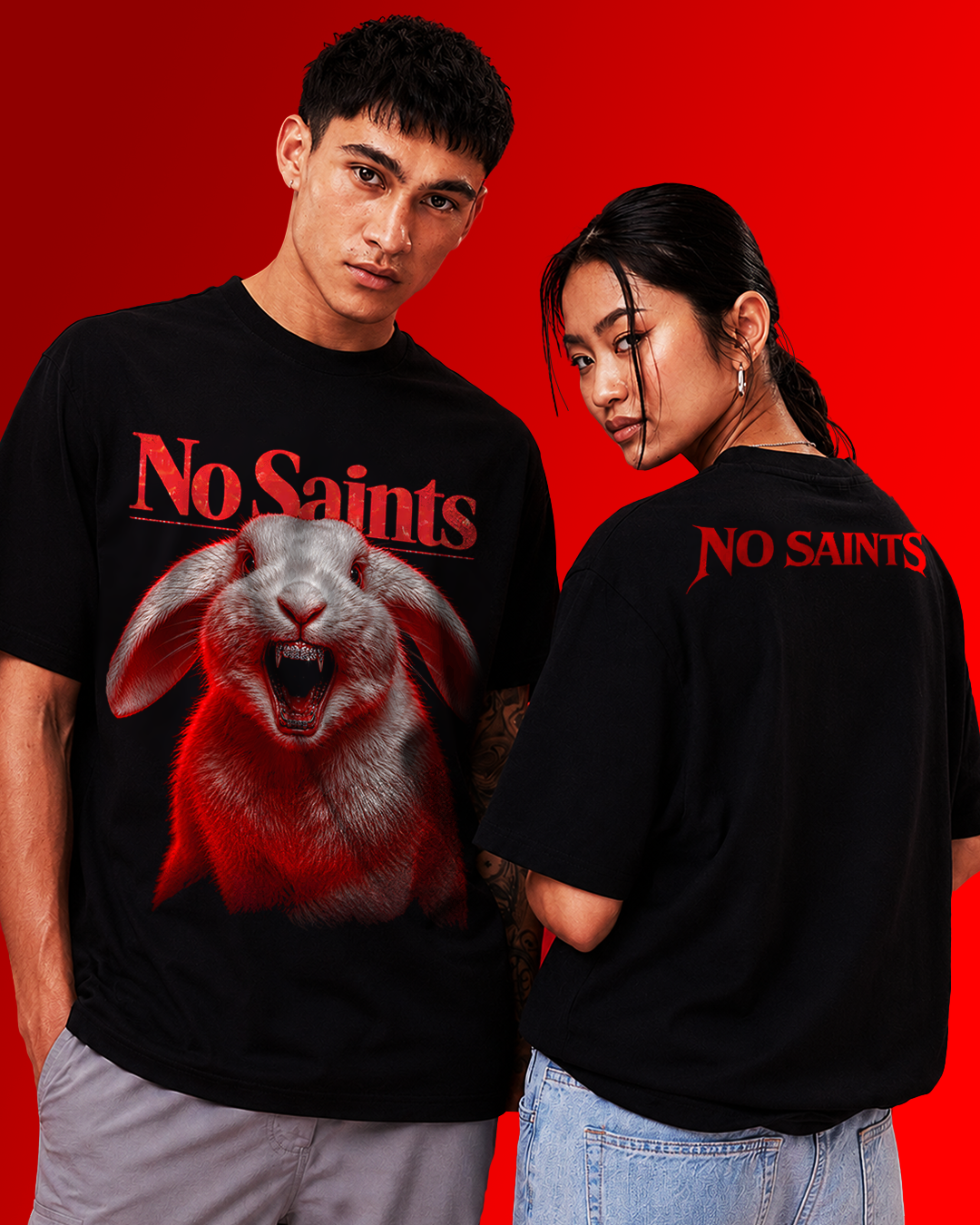 No Saints Bad Bunny | Unisex Terry Oversized Tee - Black