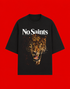 No Saints Leapord | Unisex Terry Oversized Tee - Black