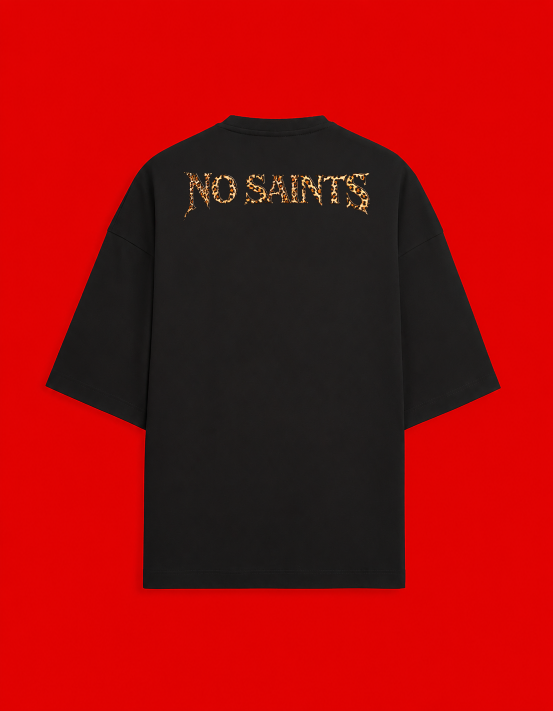 No Saints Leapord | Unisex Terry Oversized Tee - Black