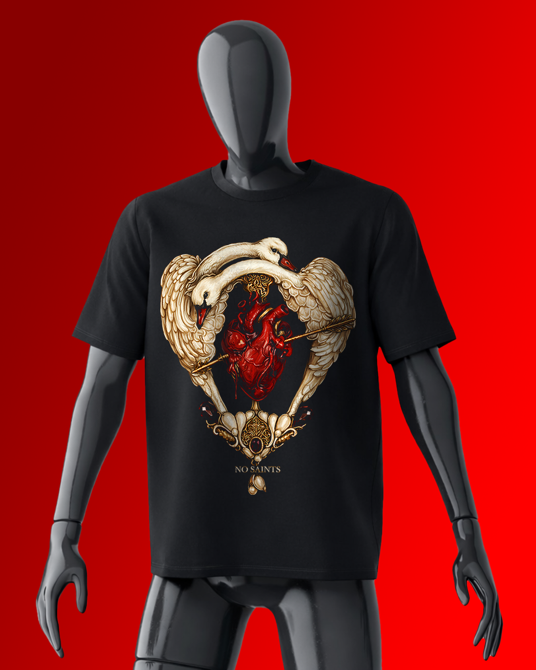 No Saints Heart of the Swans | Unisex Terry Oversized Tee - Black