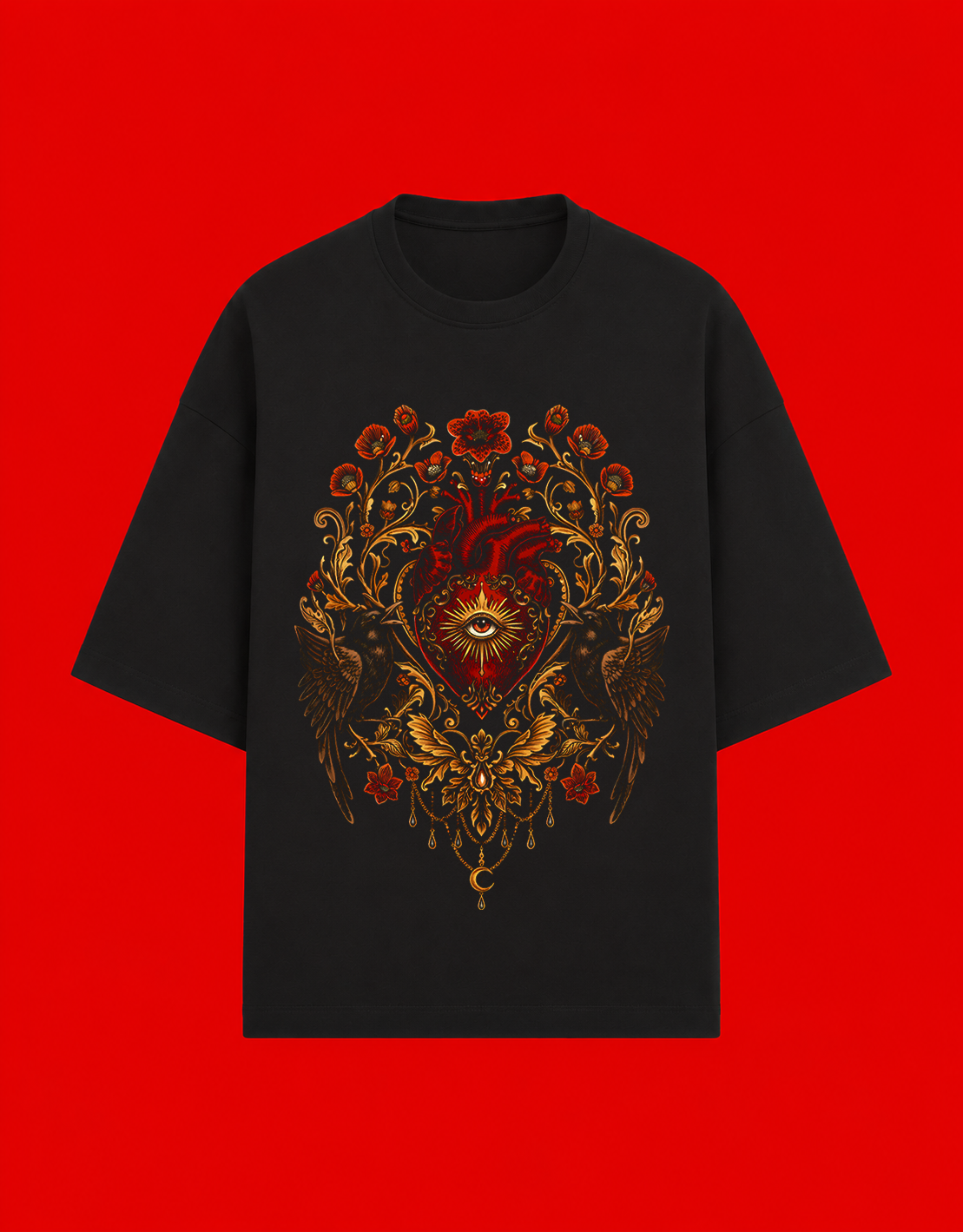 No Saints Forbidden Bloom | Unisex Terry Oversized Tee - Black